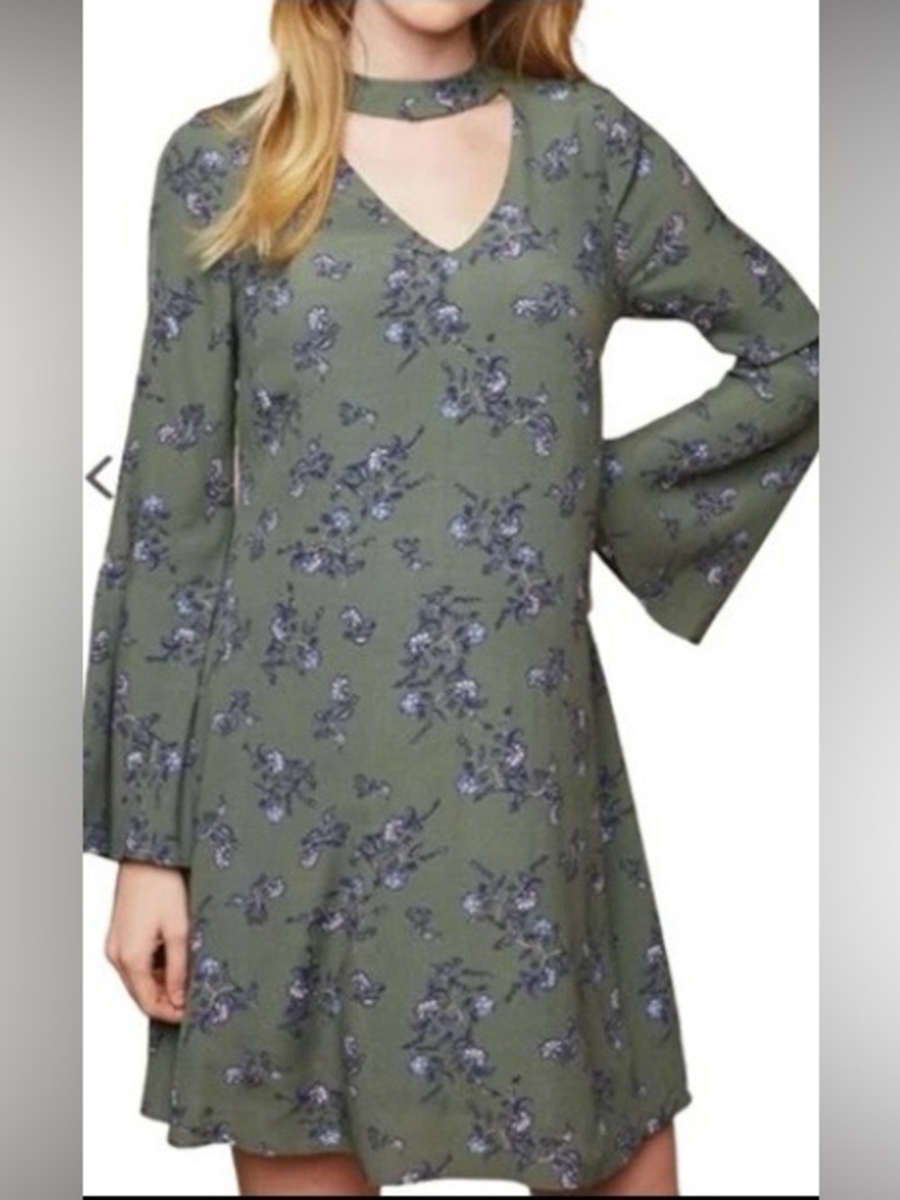 Motherhood Maternity Green Floral Long Sleeve V neck Dress Size M
